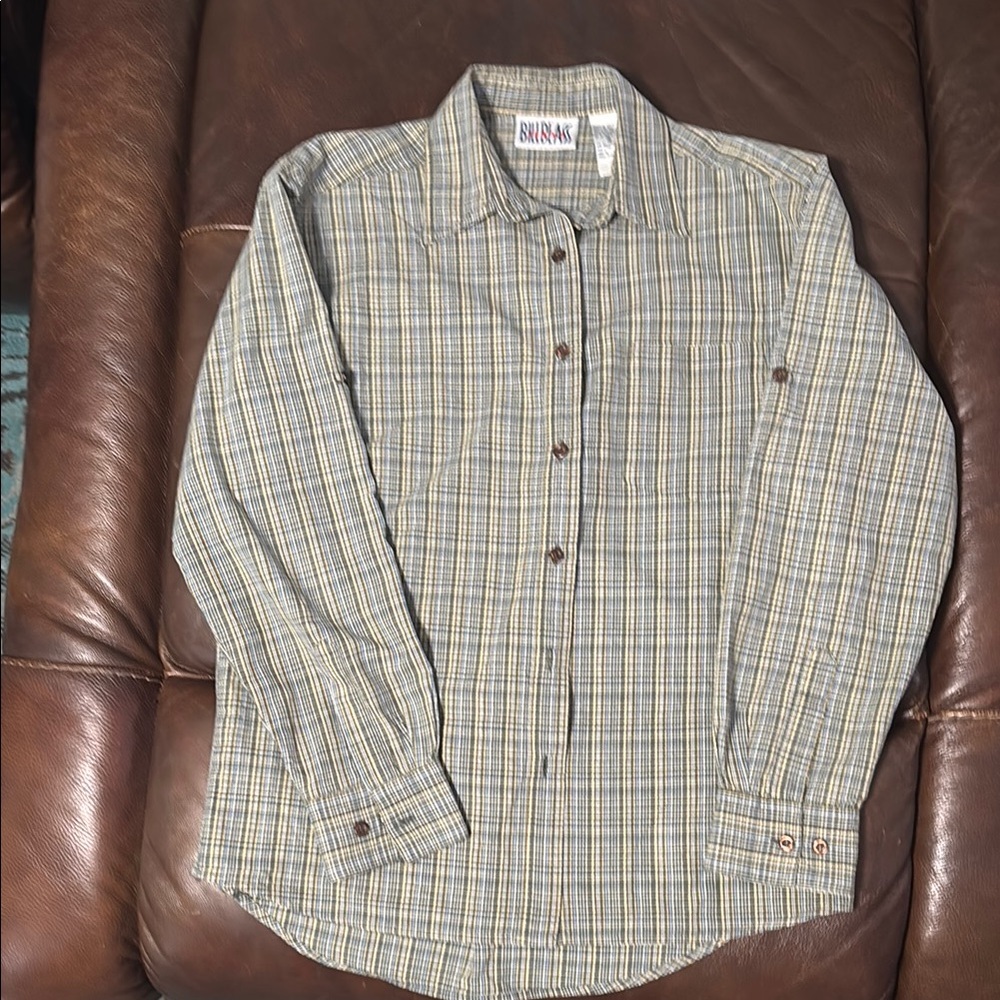 Ladies Casual Blue and Green Button Down Shirt